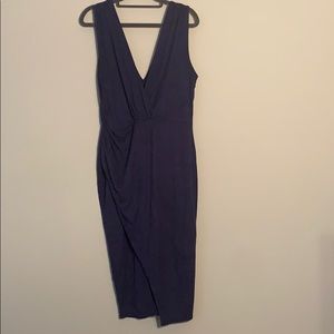 Faux suede blue bodycon side slit dress